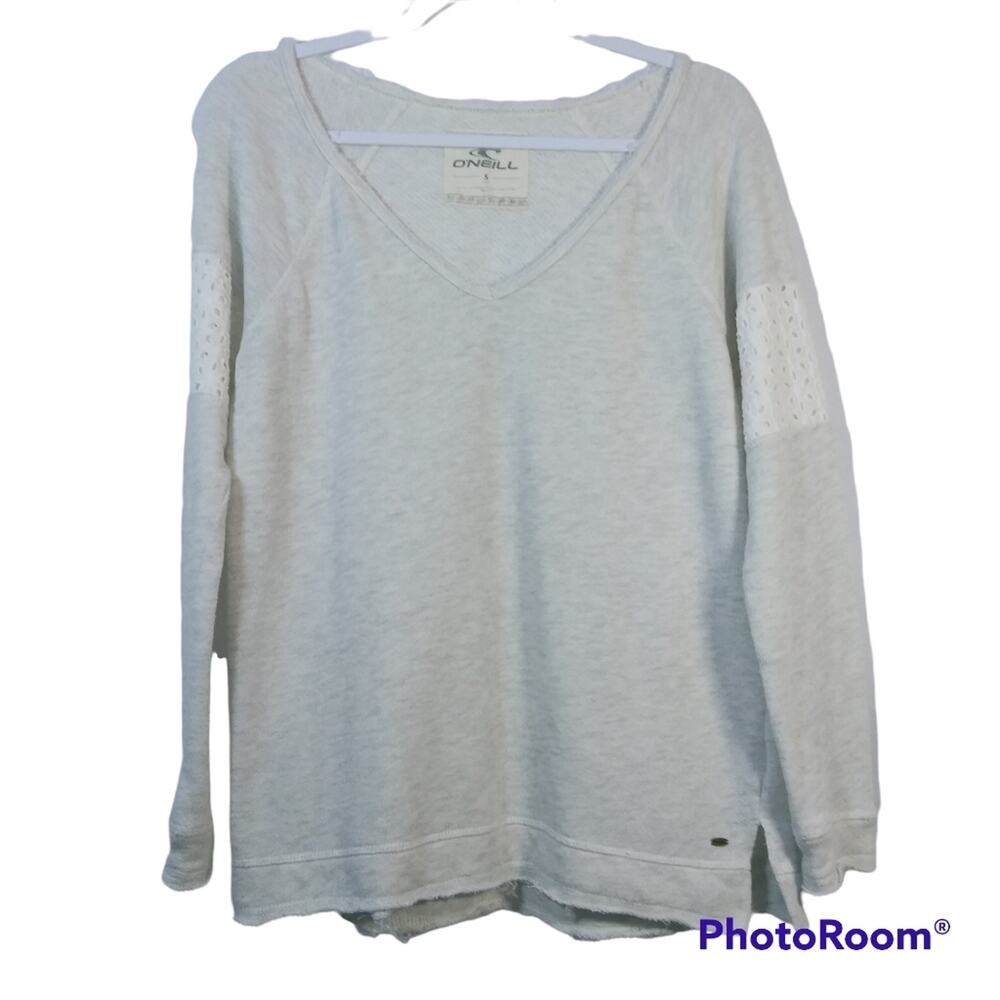 Oneill Gray Sweatshirt Eyelet Lace Detail Distressed Hem Size Small